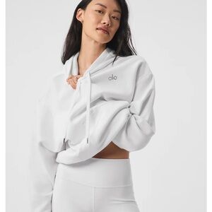 ALO Yoga White Oversized Cropped Hoodie